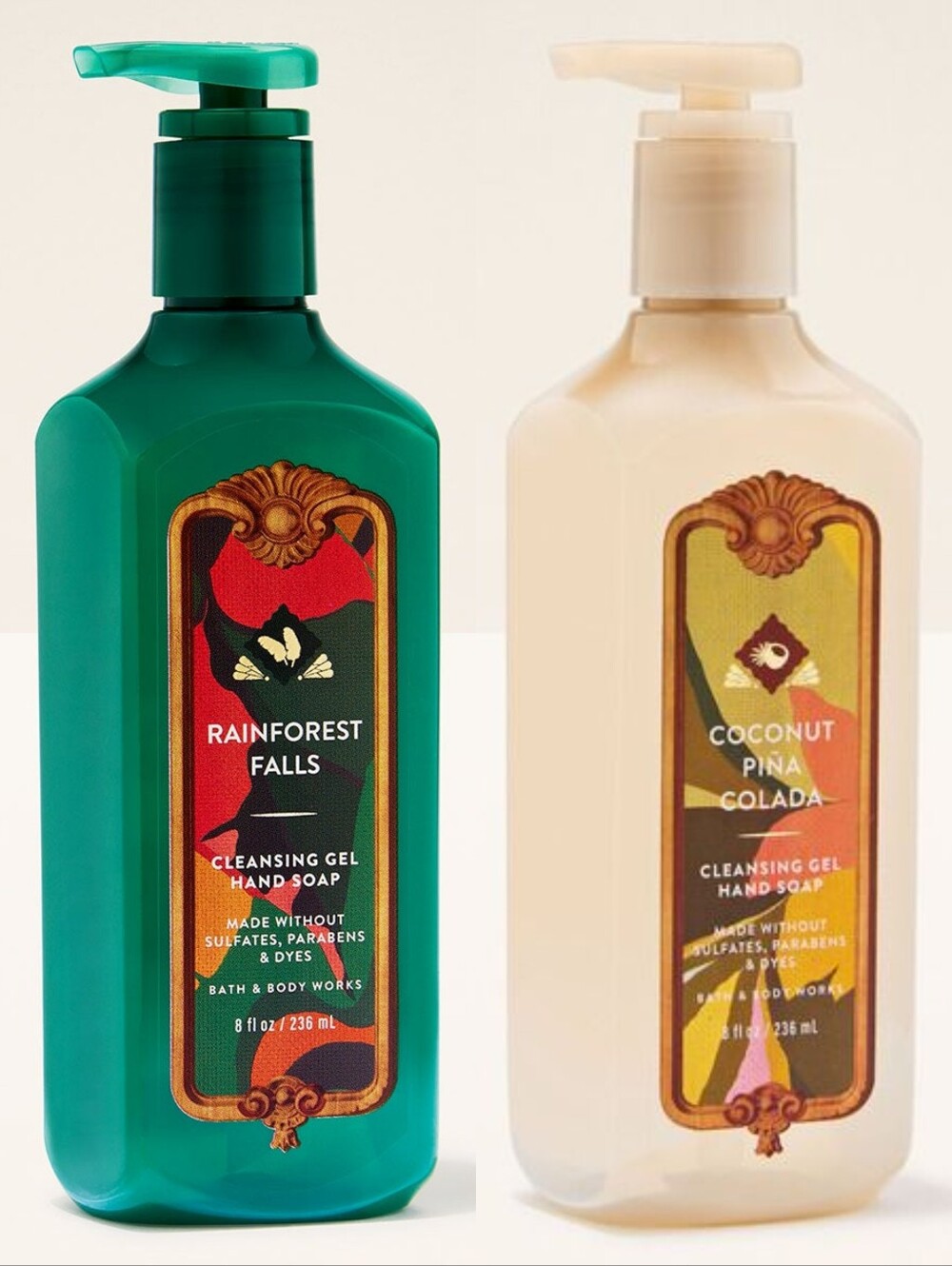 Bath Body Works Rainforest Falls & Coconut Piña Colada Gel Hand Soap Set NEW